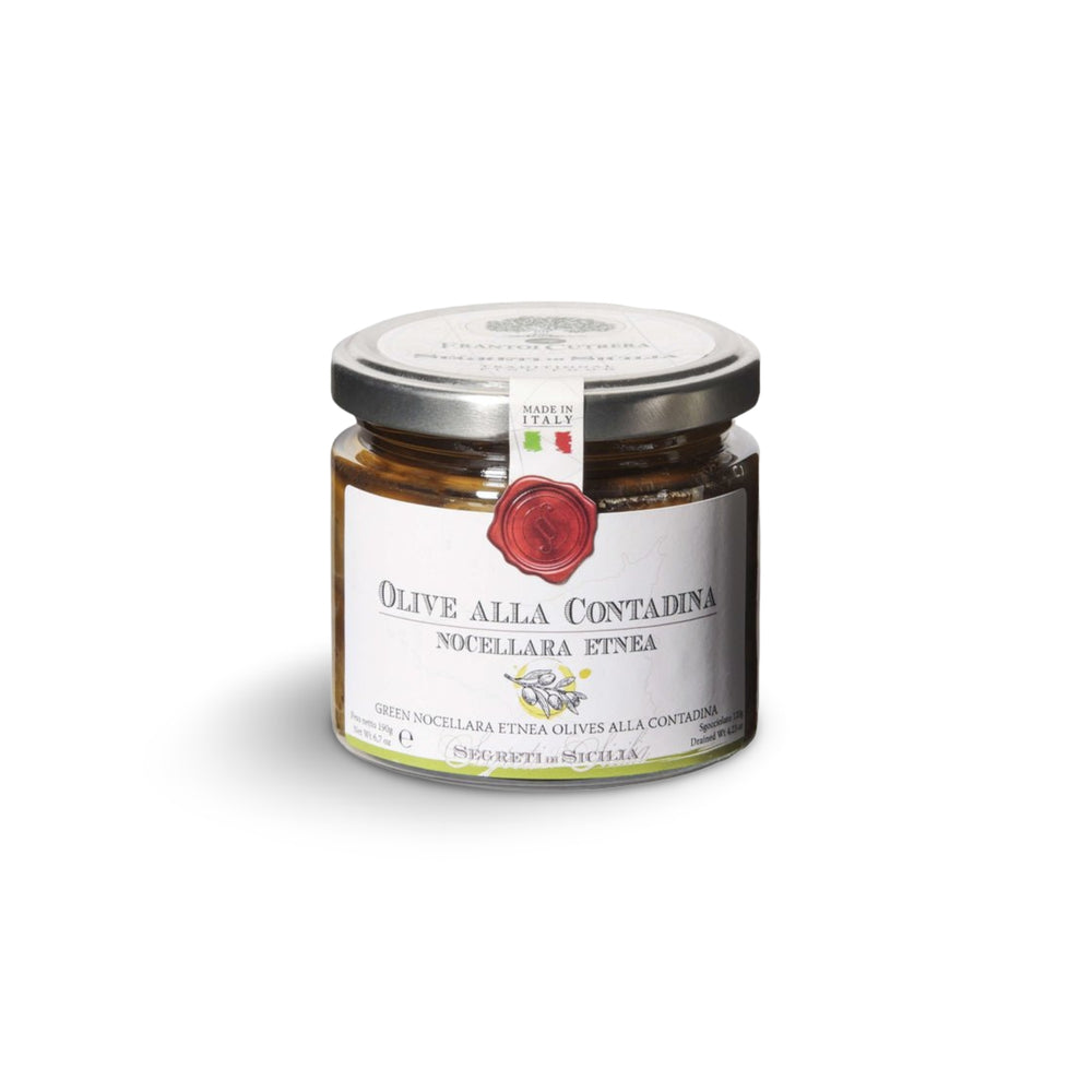 Mit wilden Kräutern eingelegte Nocellara Oliven OLIVE ALLA CONTADINA, 190gr