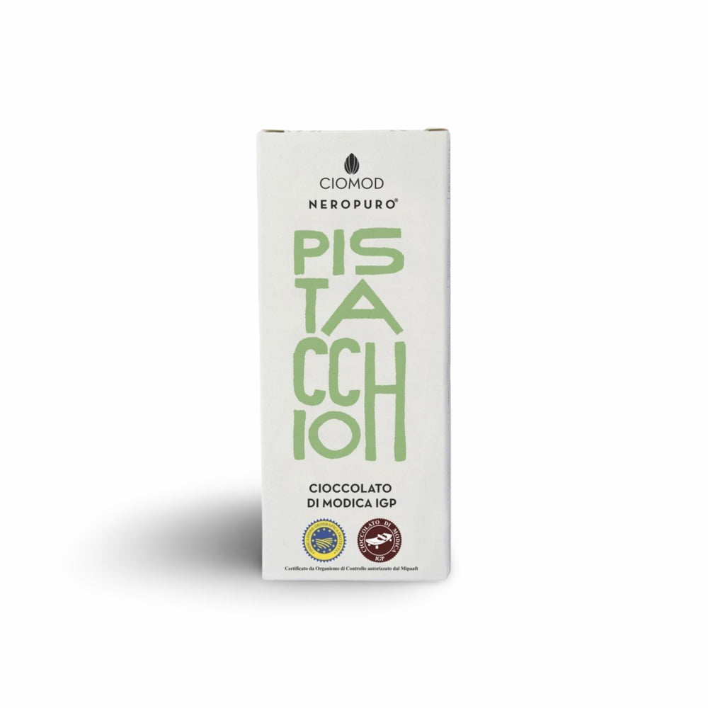 Ciomod Modica Schokolade mit Pistazien „Cioccolato Pistacchio“ aus Sizilien, 100 g