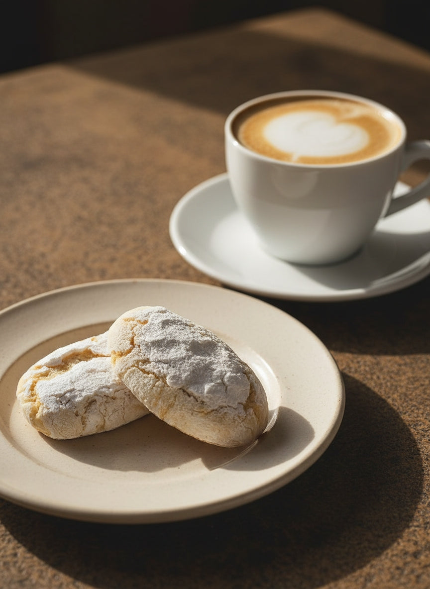 Guggenheimer Coffee Bohnen Gourmet Arabica als Serviervorschlag als Cappuccino mit Gebäck
