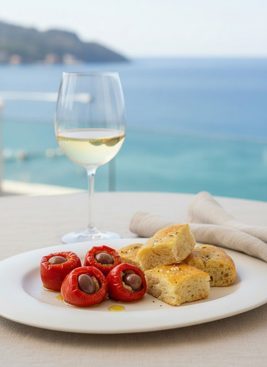 Gefüllte Paprika mit Sardellen und Oliven von Frantoio Sant'Agata d’Oneglia als Serviervorschlag zu Antipasti