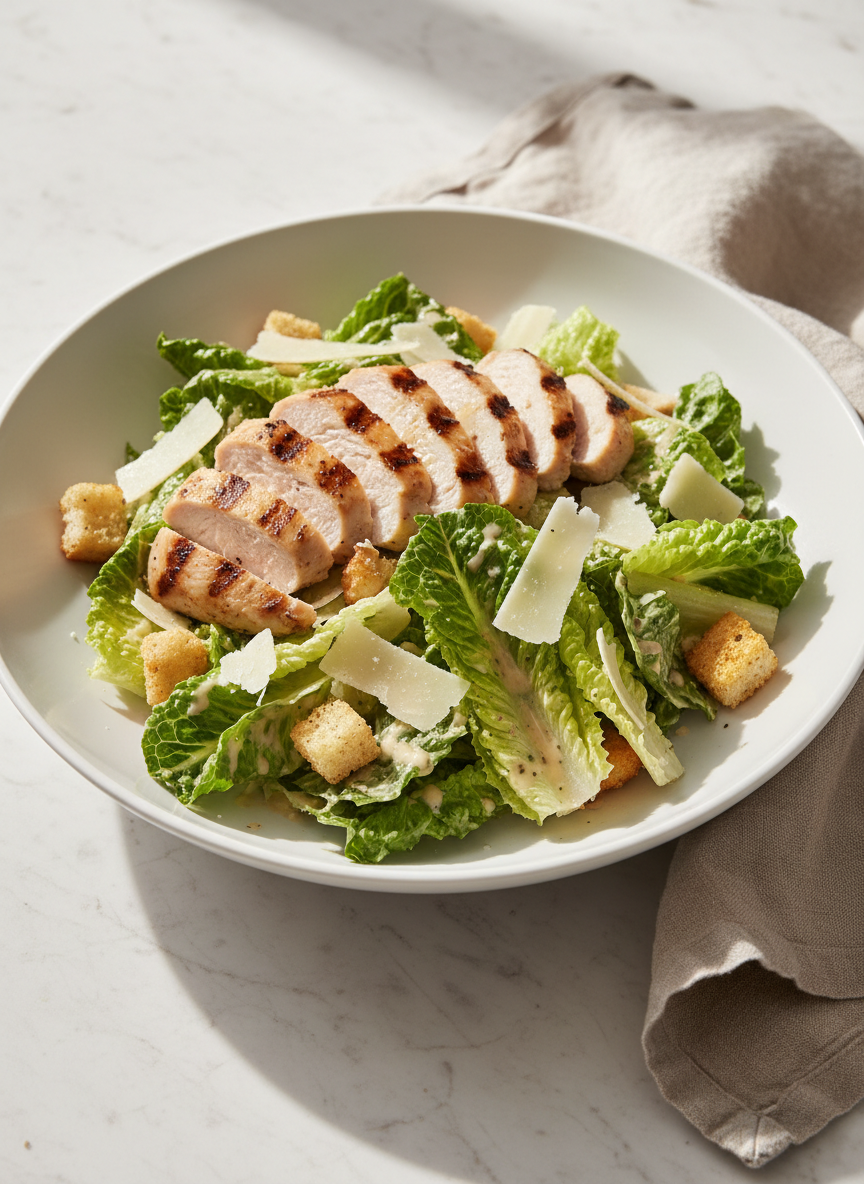 Pinot Grigio delle Venezie DOC passt ideal zu Caesar Salad mit gegrilltem Hähnchen.