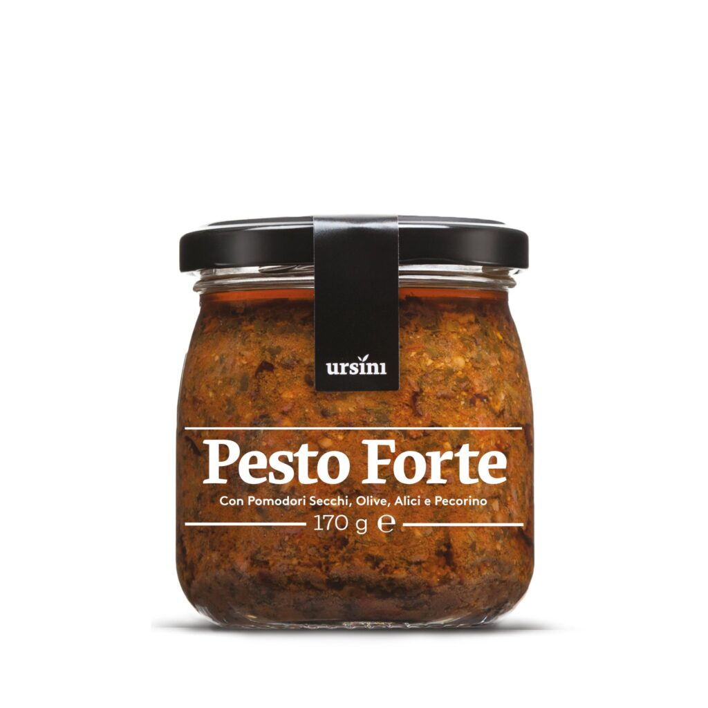 Pesto mit Tomaten, Oliven und Sardellen PESTO FORTE, 170gr Pesto mit Tomaten, Oliven und Sardellen PESTO FORTE, 170gr