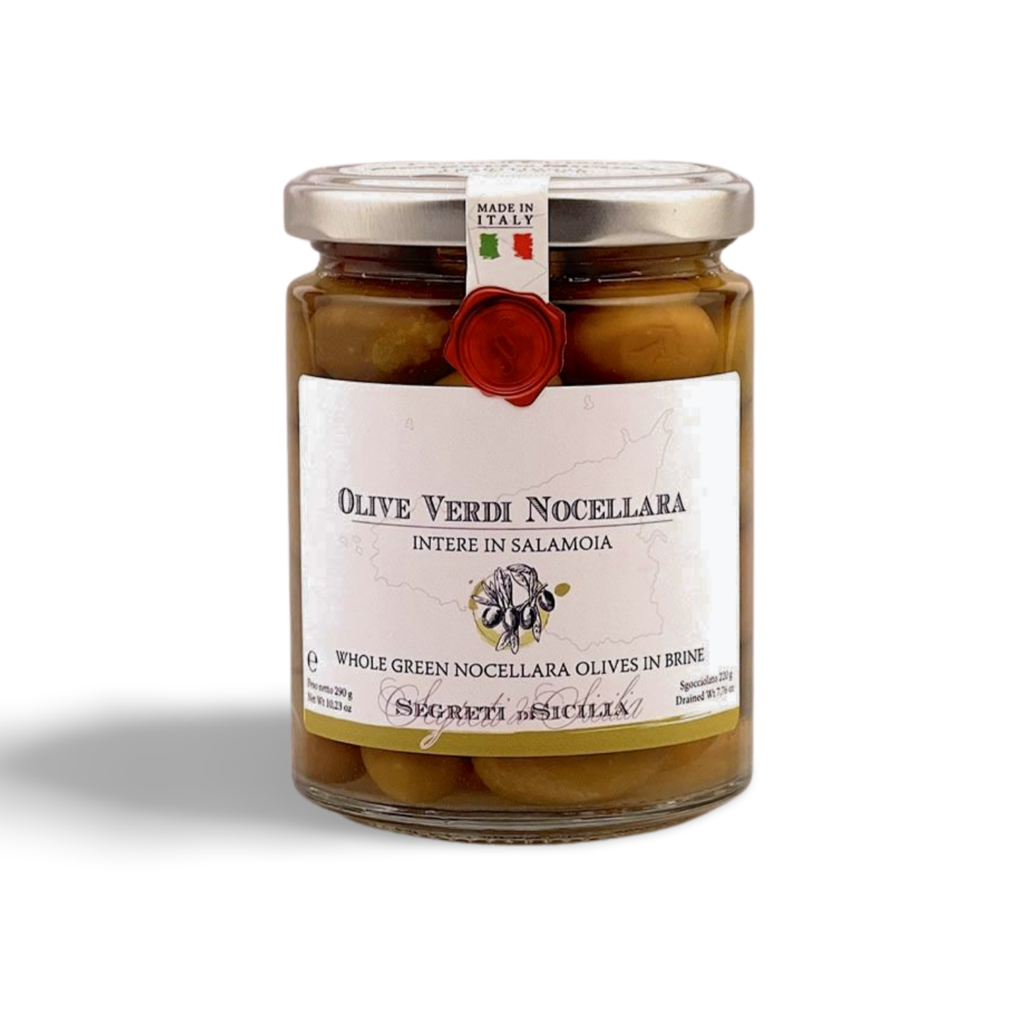 Oliven in Salzlake OLIVE VERDI NOCELLARA INTERE IN SALAMOIA, 290gr Oliven in Salzlake OLIVE VERDI NOCELLARA INTERE IN SALAMOIA, 290gr