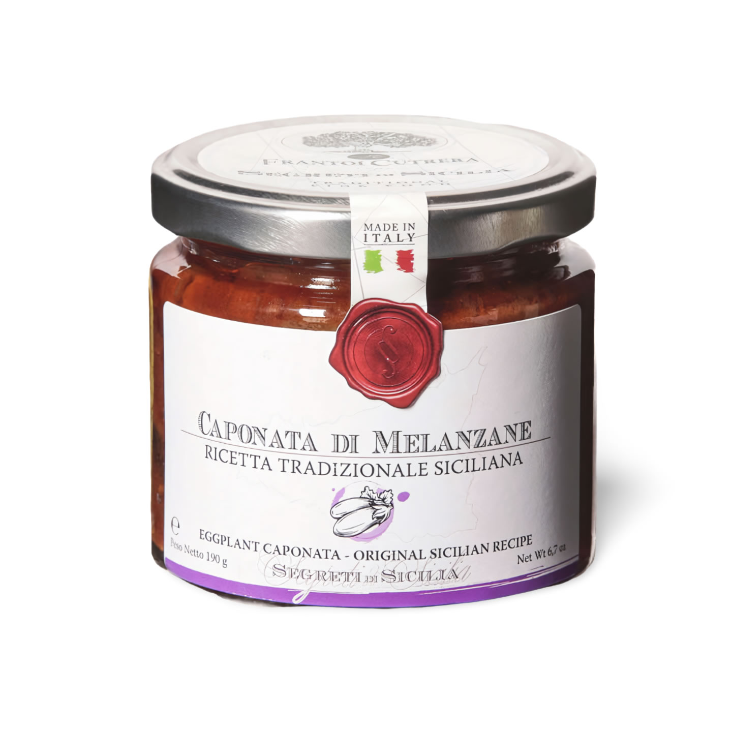 Antipasti mit Auberginen, Oliven und Kapern CAPONATA DI MELANZANE, 190gr Antipasti mit Auberginen, Oliven und Kapern CAPONATA DI MELANZANE, 190gr